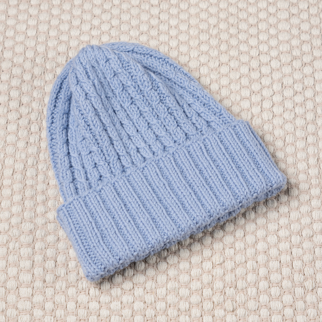 Knitted hat.
