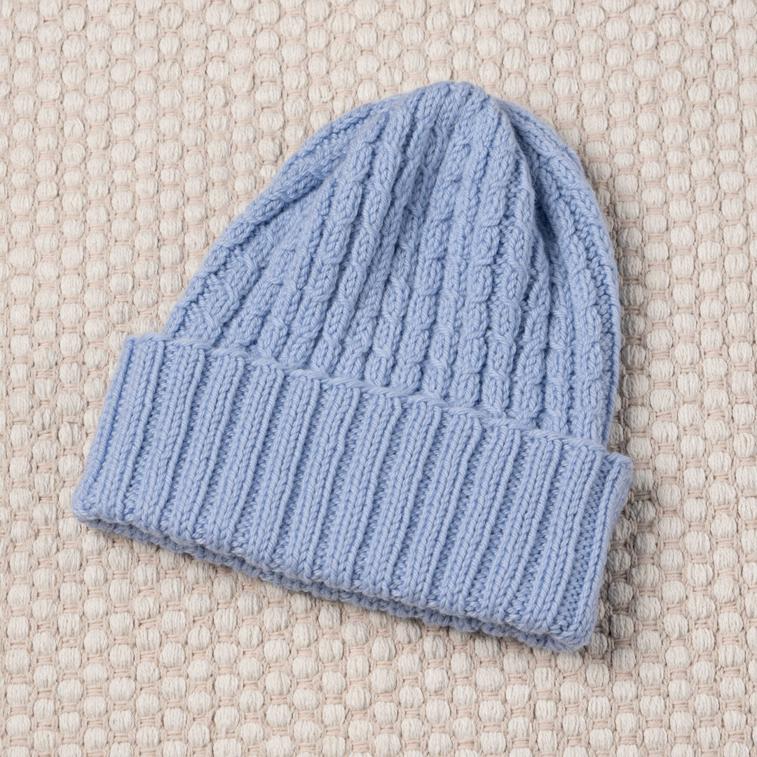 Knitted hat.
