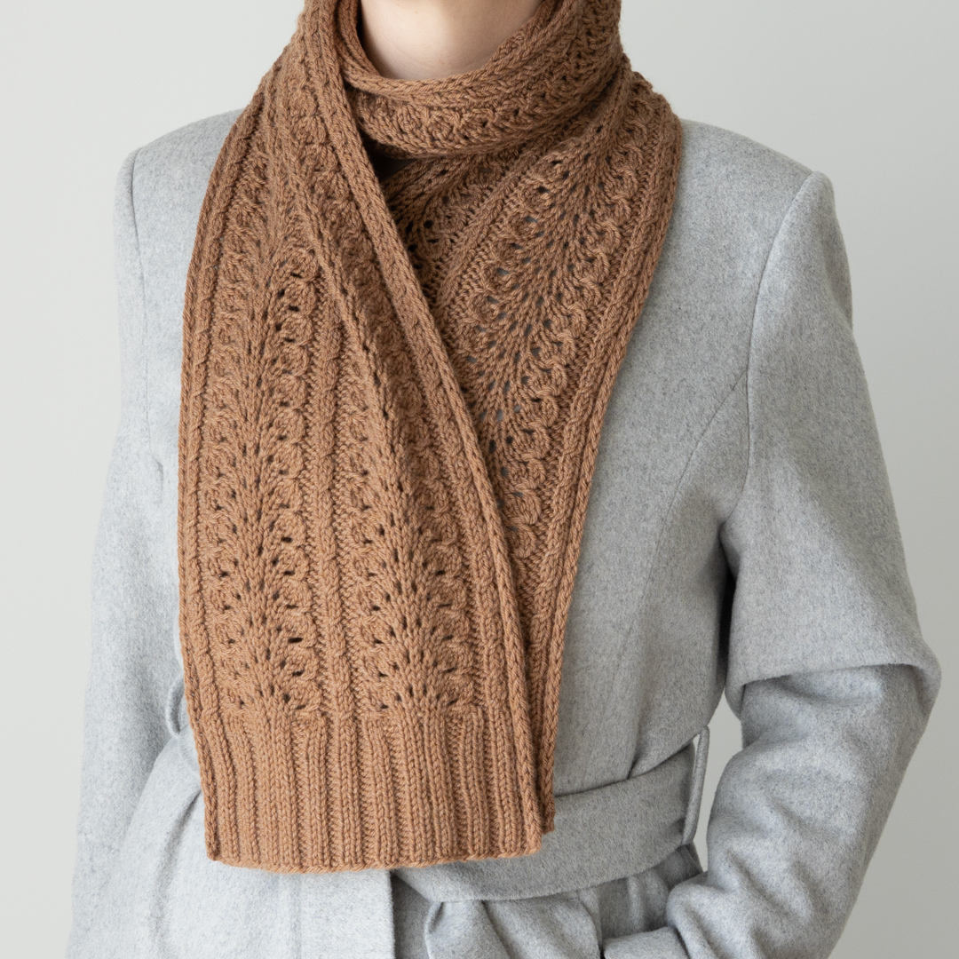 knitted scarf on a model.