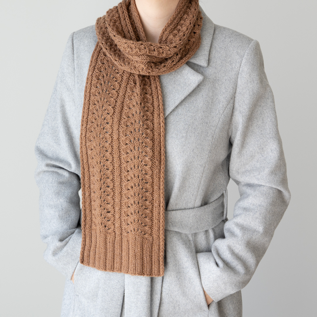knitted scarf on a model.